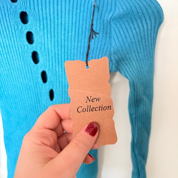 NWT Teal Ribbed Knit Bodycon Mini Dress Cutout Front Detail Women's Small - Picture 3 of 5